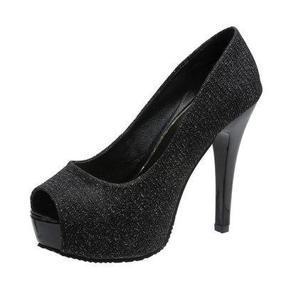 Platform Pump Glitter Heel Stiletto Peep-Toe
