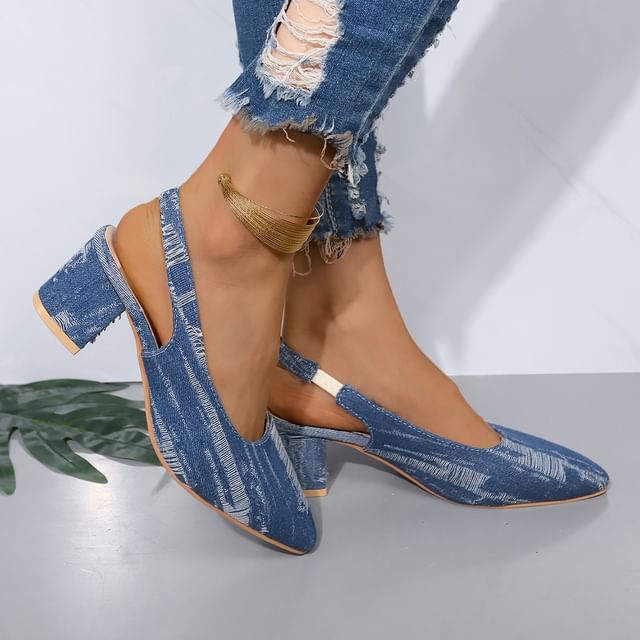 Sandals Printed Slingback Heel Chunky