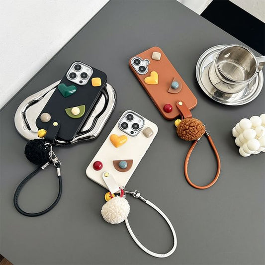 Phone Geometric Case Strap with Pom