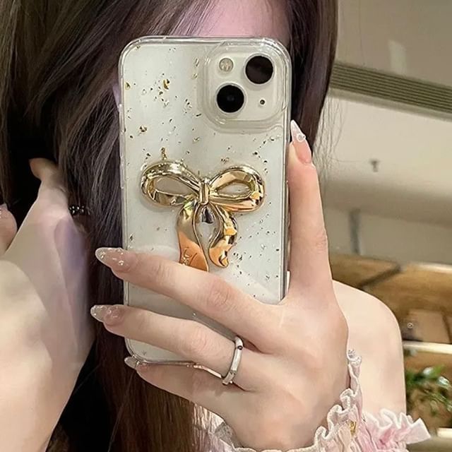 Phone Leaf Bow Gold Case