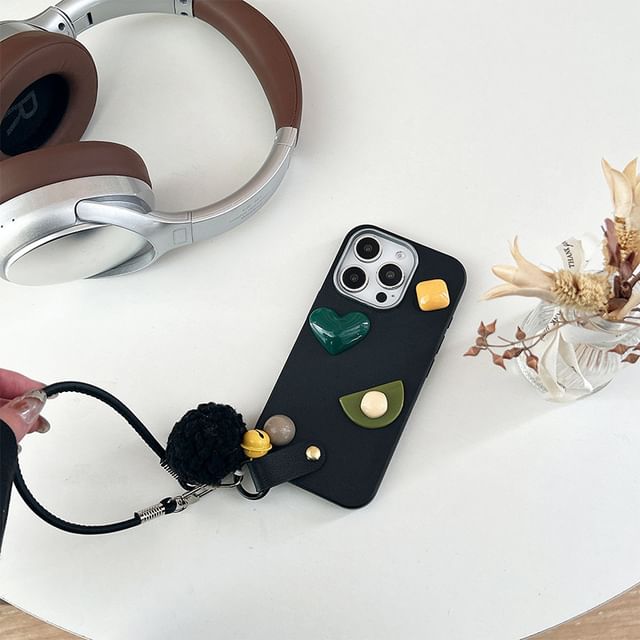 Phone Geometric Case Strap with Pom