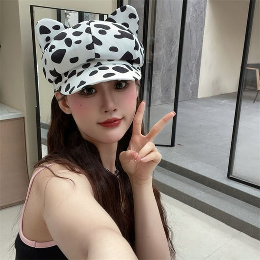 Ear Cat Patterned Newsboy Cap