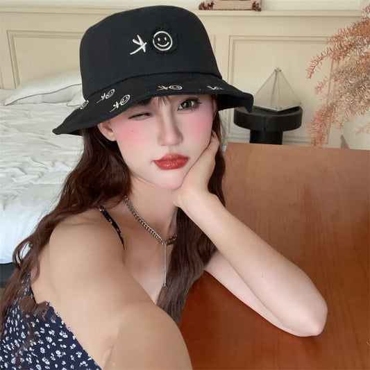 Embroidered Smiley Face Bucket Hat