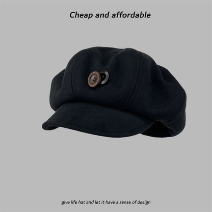 Buttoned Newsboy Plain Cap