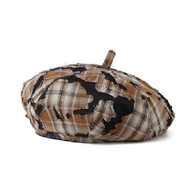 Plaid Beret Distressed
