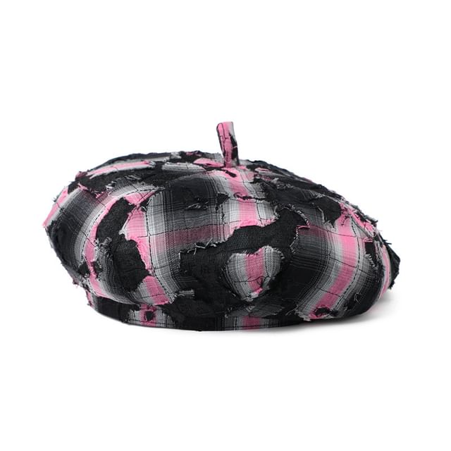 Plaid Beret Distressed