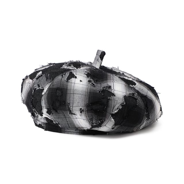 Plaid Beret Distressed