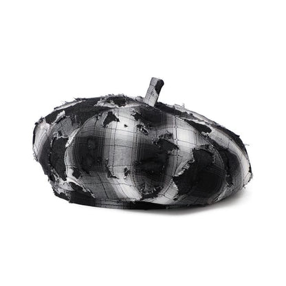 Plaid Beret Distressed