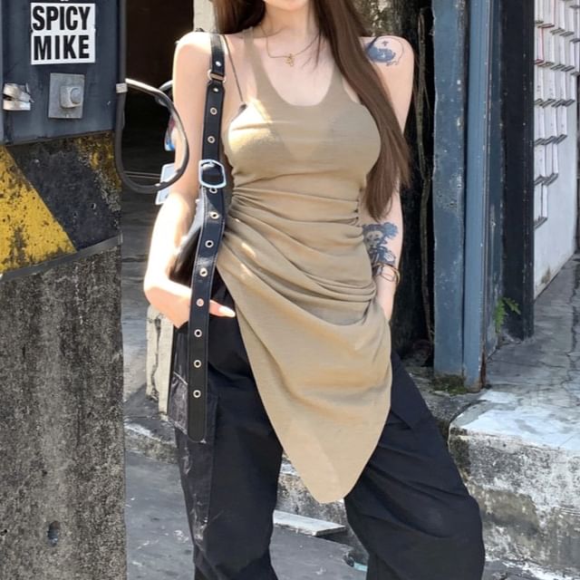 Sample Sleeveless U-Neck Asymmetrical Plain Top