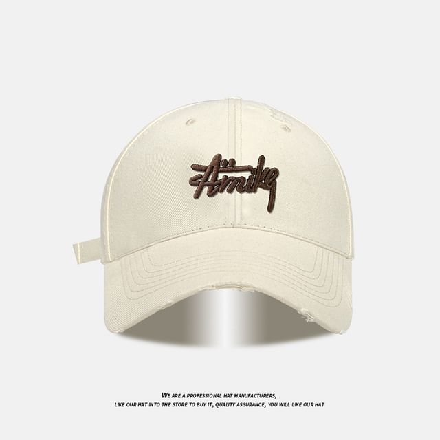 Lettering Embroidered Distressed Baseball Cap
