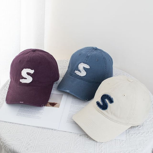 Applique Lettering Baseball Distressed Cap