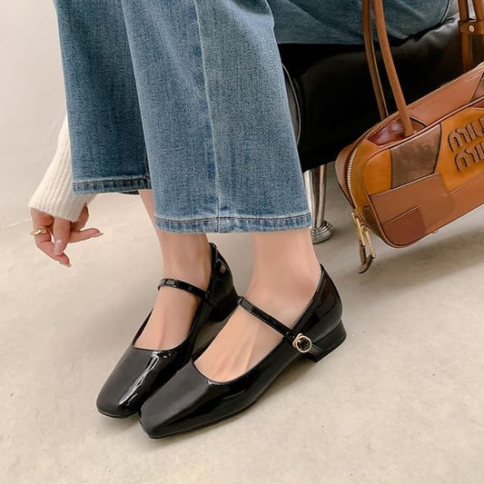 Shoes Chunky Toe Square Jane Mary Heel