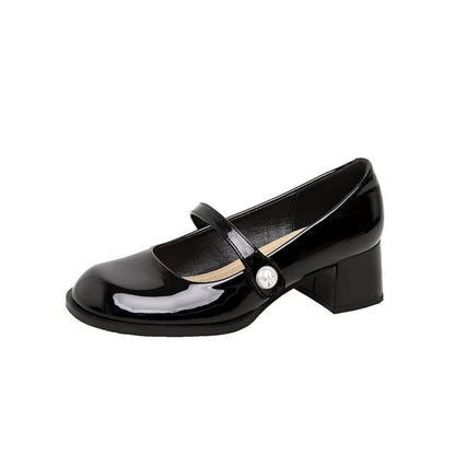 Toe Heel Jane Mary Round Block Pumps