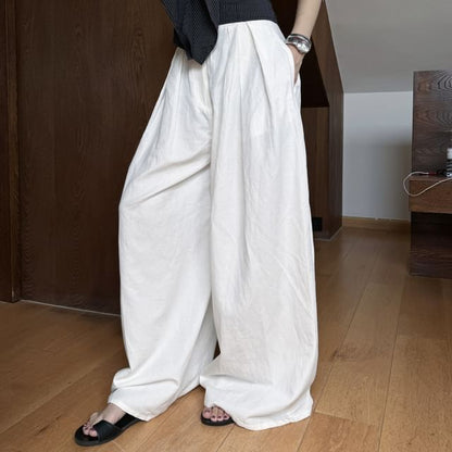Striped Bow Accent Crop Tube Top / High Waist Plain Wide Leg Pants