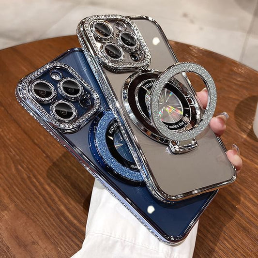 (Compatible Transparent with Phone Stand Rhinestone Case MagSafe) Magnetic