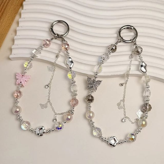 Phone Faux Strap Butterfly Pearl Crystal