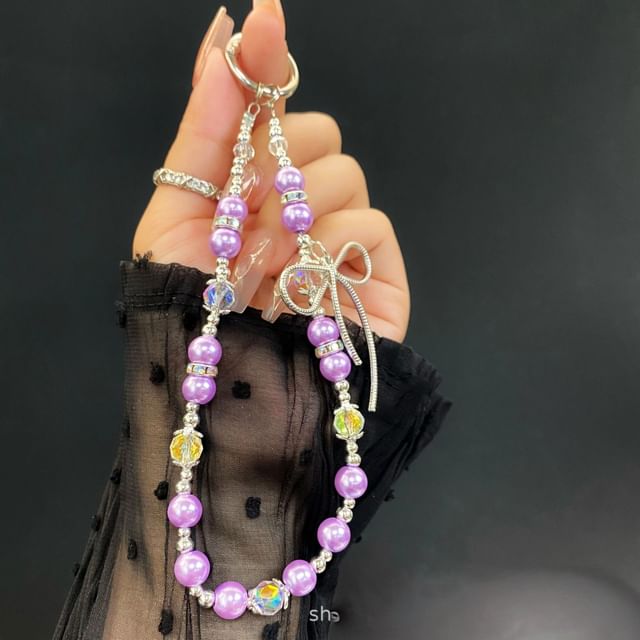 Phone with Pad Faux Bow Strap Pearl Lanyard