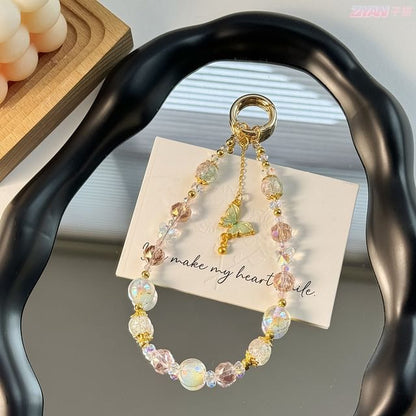 Crystal Faux Pad with Butterfly Lanyard Phone Strap