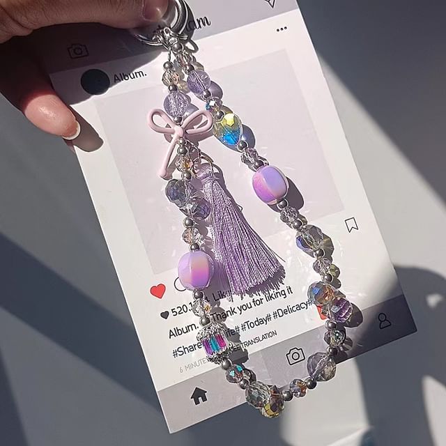 Pad Phone Bow Strap with Crystal Faux Lanyard