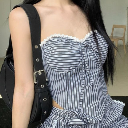 Wholesale Sample Strapless Striped Tube Top / Mid Waist Wide Leg Pants