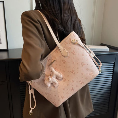 Bag Leather Drawstring Patterned Faux Tote