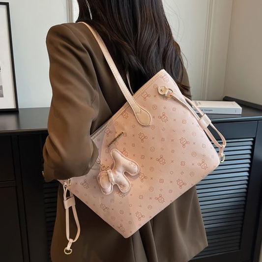 Bag Leather Drawstring Patterned Faux Tote