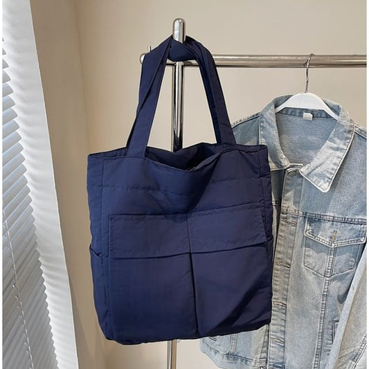 Flap Pocket Bag Tote Plain Fabric