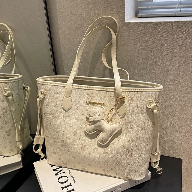 Bag Leather Drawstring Patterned Faux Tote