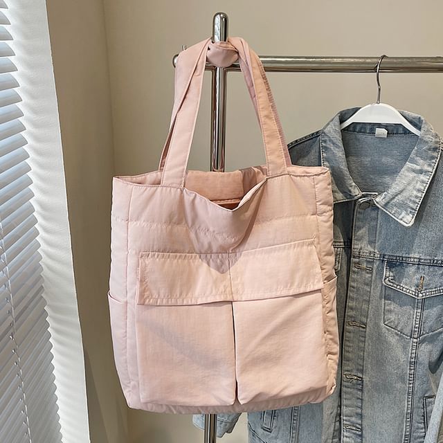Flap Pocket Bag Tote Plain Fabric