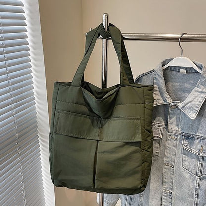 Flap Pocket Bag Tote Plain Fabric