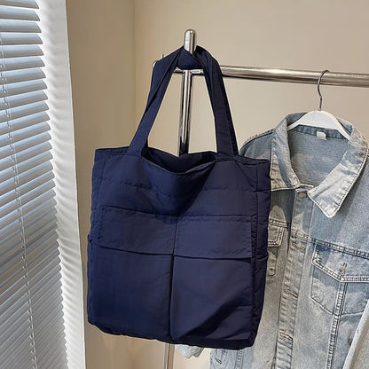Flap Pocket Bag Tote Plain Fabric