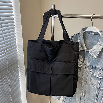 Flap Pocket Bag Tote Plain Fabric