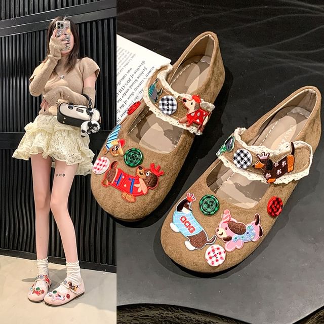 Applique Cartoon Animal Jane Mary Shoes
