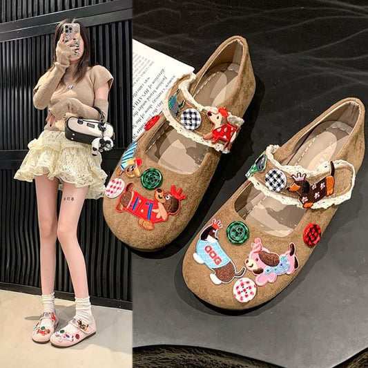 Applique Cartoon Animal Jane Mary Shoes