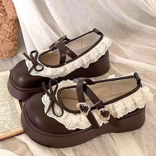 Trim Jane Lace Platform Ruffle Shoes Buckled Mary