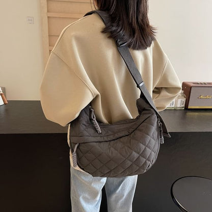 Nylon Plain Quilted Crossbody Zip Bag