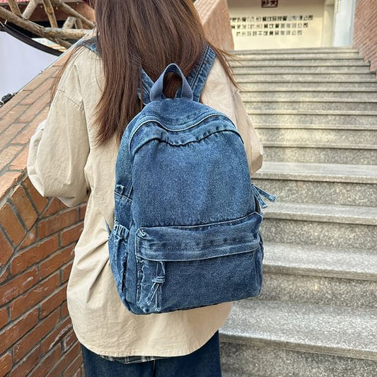 Washed Zip Denim Backpack