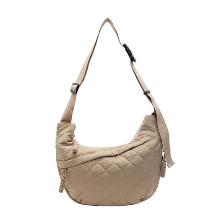 Nylon Plain Quilted Crossbody Zip Bag