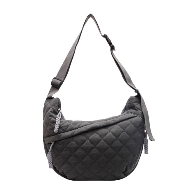 Nylon Plain Quilted Crossbody Zip Bag