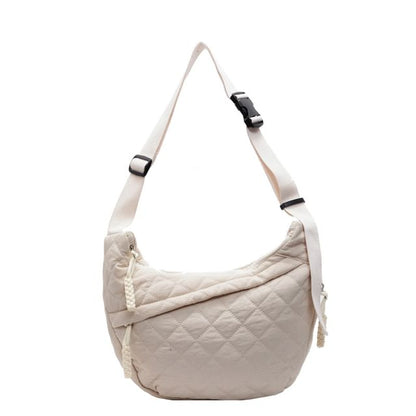 Nylon Plain Quilted Crossbody Zip Bag