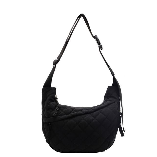 Nylon Plain Quilted Crossbody Zip Bag