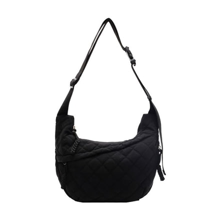 Nylon Plain Quilted Crossbody Zip Bag
