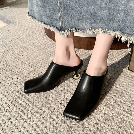 Mules Plain Heel Toe Leather High Faux Square