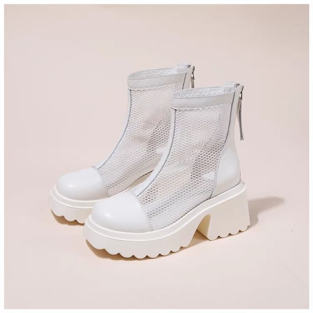 Short Boots Zip-Up Platform Panel Mesh