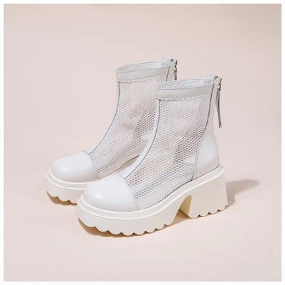 Short Boots Zip-Up Platform Panel Mesh