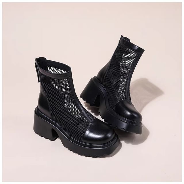 Short Boots Zip-Up Platform Panel Mesh