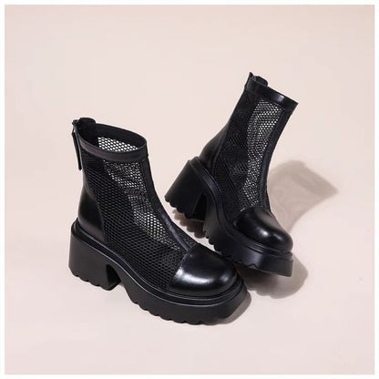 Short Boots Zip-Up Platform Panel Mesh