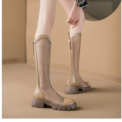 Zip-Up Panel Platform Mesh Tall Boots