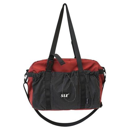 Sample Plaid Panel Drawstring Buckled Crossbody Bag