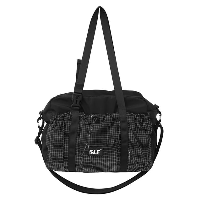 Sample Plaid Panel Drawstring Buckled Crossbody Bag